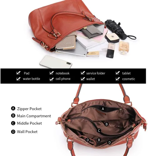 Vista 5 de Kattee Bolsos de Cuero Tote Bandolera para Mujer Cartera de Diseñador Bolso con Asas Superiores Bolso Cruzado de Gran Capacidad