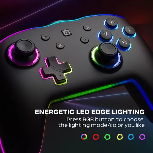 Vista 2 de D.Gruoiza Colorful LED Switch Pro Controllers for SwitchLiteOLED, Wireless Switch Controller with Adjustable Vibration,Turbo,6-Axis Gyro (Black LED)