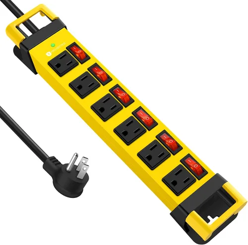 Vista 8 de Regleta de alimentación resistente, regleta de alimentación de metal de 6 salidas con interruptor individual y gestión de cables, protector