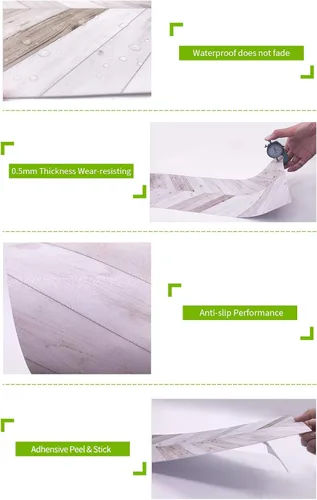 Vista 6 de 7 calcomanías de vinilo antideslizantes para tablones de suelo, despegar y pegar, calcomanías de pared extraíbles para decoración del hogar