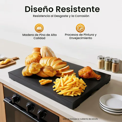Vista 2 de Tabla de cubierta superior de estufa de madera para quemador de gas y estufa eléctrica, tabla de cortar extra grande de madera de pino de 30 x 22