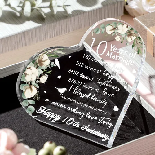 Vista 7 de Regalo de boda para ella años de matrimonio, regalo de feliz aniversario para mujer, corazón acrílico, recuerdo de matrimonio para esposa, marido