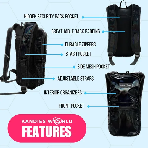 Vista 2 de Kandies World Reflective Festival - Paquete de hidratación – Bolsa de agua de 2 litros para raves, senderismo, ciclismo, correr y más