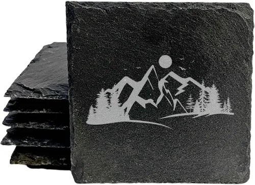 Vista 23 de Mountain Majesty - Posavasos de pizarra con impresionante diseño de escena de montaña, perfectos para decoración del hogar y la oficina y protección