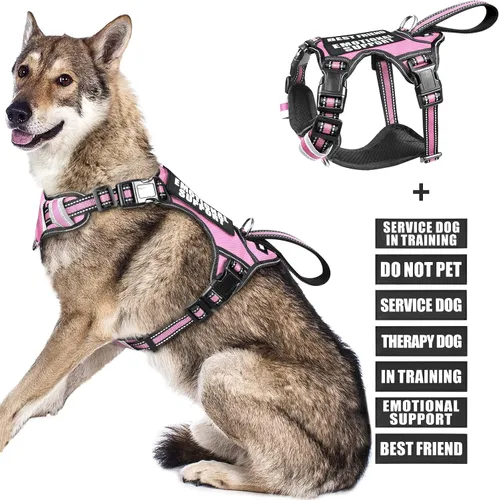 Vista 9 de Arnés para perro de servicio WINSEE sin tirones con 7 parches para perros, arnés reflectante para mascotas con asa acolchada y duradera