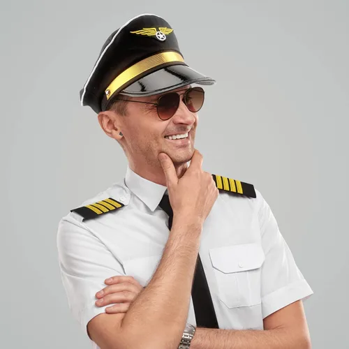 Vista 4 de Paquete de 8 sombreros de piloto para adultos, sombrero de capitán de avión, accesorios de disfraz para hombres y mujeres, suministros de fiesta