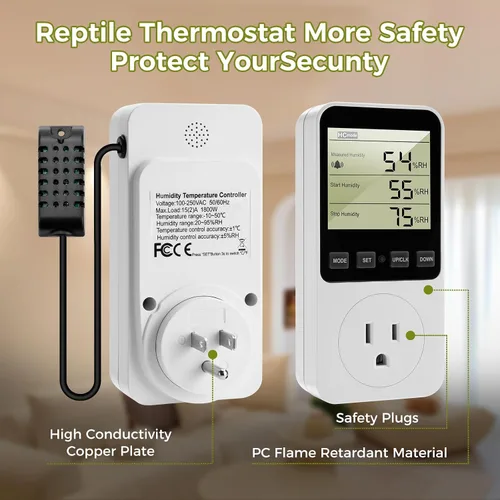 Vista 4 de Diymore Termostato digital enchufable de 1800 W Controlador de temperatura y humedad Termostato digital eléctrico Calefacción CoolingMode