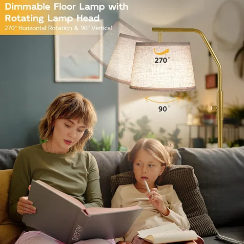 Vista 2 de SUNMORY Lámparas de pie para sala de estar, bombilla de 9W incluida, lámpara para dormitorio con cabezal ajustable, lámpara de pie con interruptor