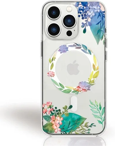 Vista 7 de Funda magnética transparente para iPhone 13 [compatible con cargador MagSafe] Gardenia patrón de estampado floral delgado antiarañazos para mujeres