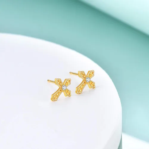 Vista 4 de Rnivida Aretes de plata de ley 925 con cruz para mujer