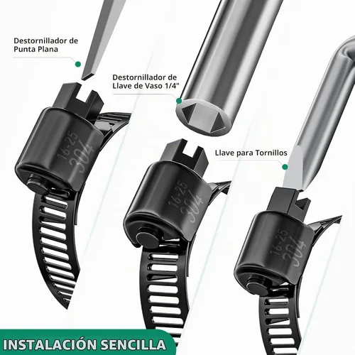 Vista 4 de OURU - Juego de 10 abrazaderas de manguera negras de 1"–2", abrazaderas de manguera pequeñas ajustables de 27–51mm de acero inoxidable, abrazaderas