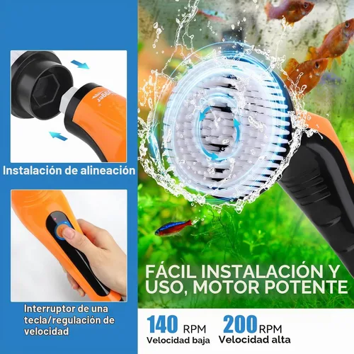 Vista 5 de hygger IPX8 - Cepillos eléctricos de limpieza de acuarios, kit de herramientas de limpieza recargables con 6 cabezales de cepillo de giro
