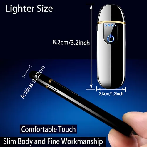Vista 7 de Encendedor electrónico inteligente dorado – Mini USB recargable, resistente al viento, encendido táctil, plasma, con indicador de encendido