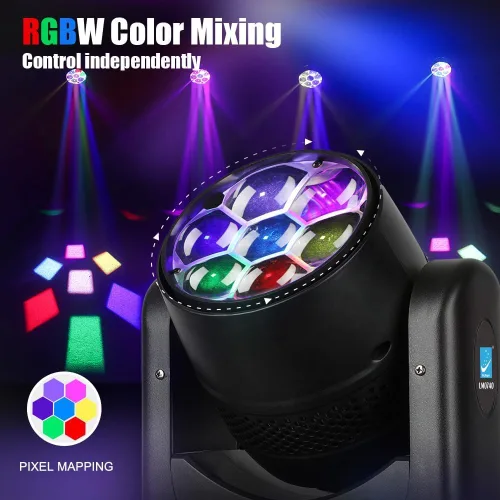Vista 2 de Betopper 7 luces de DJ de cabeza móvil de 40 W con control de punto de punto, haz RGBW/lavado/zoom/CTO efecto ojo de abeja iluminación de escenario