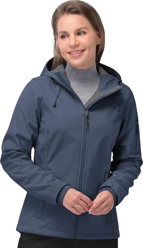 Vista 15 de 33,000ft Chaqueta de softshell para mujer, chaqueta cálida con forro polar, ligera con capucha, impermeable, para senderismo al aire libre Rojo Berry