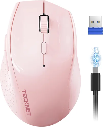 Vista 12 de TECKNET Ratón Inalámbrico Recargable, Ratón para Computadora Portátil, Ratones de Computadora USB 2.4G Inalámbricos, Ratón Ergonómico Silencioso