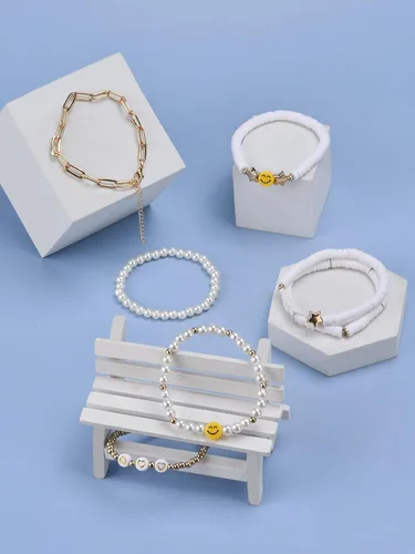 Vista 7 de Abitoncc Preppy Heishi - Juego de pulseras de surfista para niñas adolescentes, bonitos aretes estéticos, anillos estéticos preppy coloridos de oro