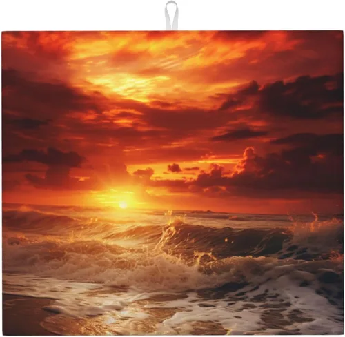 Vista 29 de Tapete de secado de platos de hojas de otoño para encimeras de 18 x 16 pulgadas, almohadilla protectora para escurridor de platos con lazo