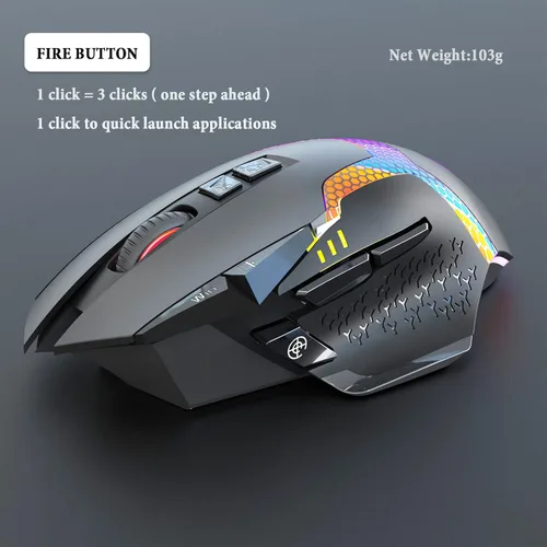 Vista 4 de NYIEFADA Ratón Bluetooth inalámbrico recargable, reposamuñecas, 4000 DPI, 10 botonesatajos, diseño ergonómico de silencio USB-C RGB, mano derecha