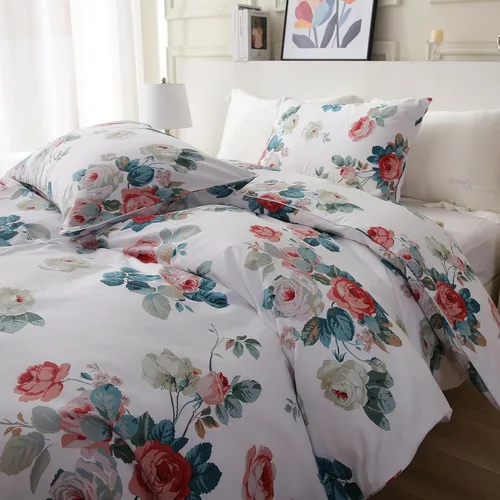 Vista 16 de ABREEZE Juego de funda de edredón tamaño individual con cierre de botón, 100% algodón egipcio, juego de ropa de cama floral de granja, color rosa, 3