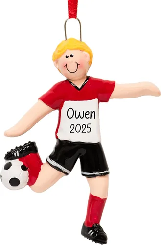 Vista 6 de Adorno Navideño Personalizado de Fútbol 2025 Pelota de Fútbol con Estrellas Doradas, Césped y Red de Portería para Árbol de Navidad - Regalo