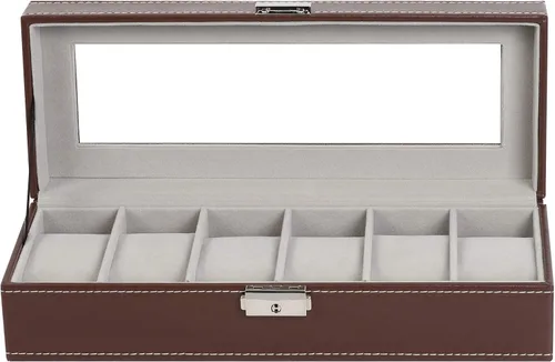 Vista 3 de NEX Caja de reloj organizador para hombres de piel sintética superior de cristal para el almacenamiento de relojes