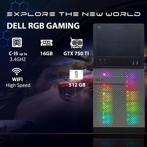 Vista 3 de Dell Computadora de escritorio OptiPlex para juegos RGB, Intel Core i5, GeForce GTX 750 Ti 4G, 16 GB de RAM, SSD de 512 GB, teclado y mouse RGB