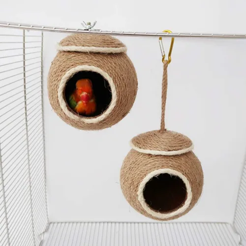 Vista 4 de POPETPOP Cama para dormir loro cuerda natural tejido nido loro hamaca cálida cuerda cama de pájaro