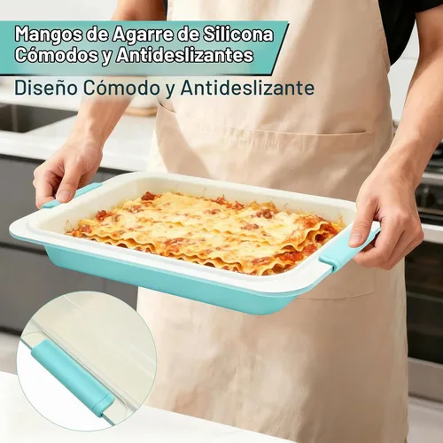 Vista 3 de Molde para hornear de 9 x 13 pulgadas con tapa, acero aluminizado, asas de silicona