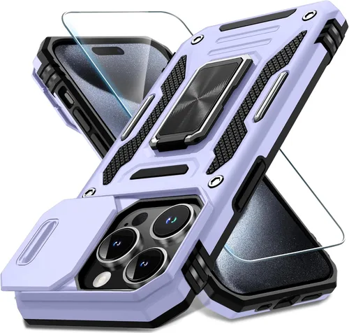 Vista 338 de DEERLAMN Funda para iPhone Xs Max con funda deslizante para cámara + protector de pantalla, soporte giratorio de anillo de grado militar a prueba
