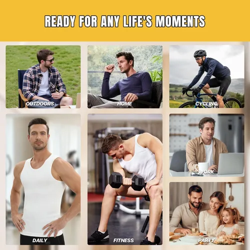 Vista 7 de Camiseta de compresión para hombre, camiseta sin mangas adelgazante, camisetas de ginecomastia, faja moldeadora de control de abdomen, chaleco