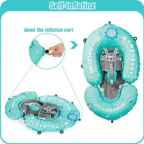 Vista 3 de Flotador Mambobaby para bebé de piscina con toldo y cola Flotador portátil para bebé autoinflable, plegable, flotador de natación, cama flotante