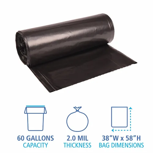 Vista 4 de Boardwalk Revestimientos para latas de polietileno reciclado de baja densidad, bolsas de basura de 60 galones, 1.8 mil, 38" x 58", negro, 10