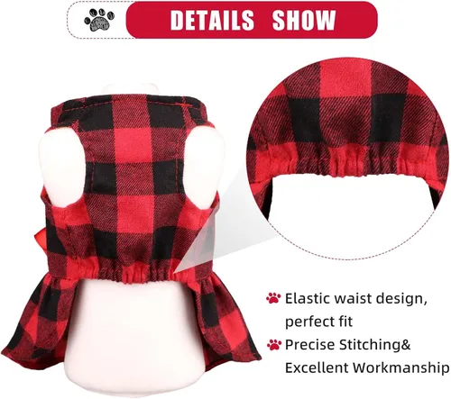 Vista 5 de Vestidos de perro a cuadros de búfalo, ropa de corbatín lindo, ropa de algodón suave para Navidad, disfraz de perro para perros pequeños, ropa