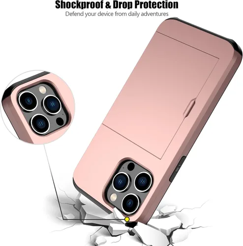 Vista 122 de Nvollnoe - Funda para iPhone 14 con tarjetero [tienda de 5 tarjetas] Negro - Almacenamiento más grande