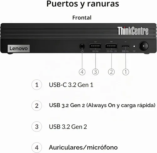 Vista 4 de Lenovo ThinkCentre M70q Gen 5 Tiny Desktop, 8GB DDR5 RAM, 256GB PCIe SSD, 1L Mini PC MFF computadora con Office 365, Intel 10-Core i5-14400T, WiFi