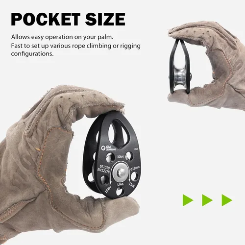 Vista 4 de GM CLIMBING Kit de polea de tendido de enganche para sistema de escalada de cuerda doblada, unidad básica de transporte general, buje de polea