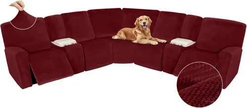 Vista 571 de Arfntevss Fundas de sofá seccional reclinable de terciopelo, Funda de sofá seccional de esquina para sofá reclinable, Funda elástica suave