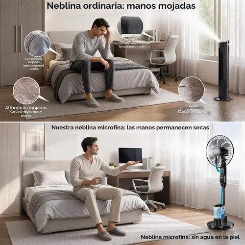 Vista 6 de Misting Fan, Standing Fan 8 Blades with Humidifier, Oscillating Fan with 3 Misting Modes 9 Speeds 7H Timer, Quiet Fan for Bedroom