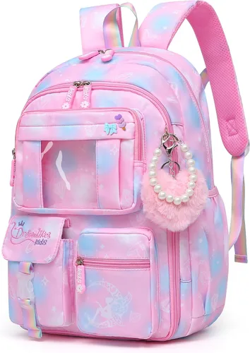 Vista 8 de Alrisg Mochila escolar para niñas, para escuela primaria, linda mochila para niñas, color azul