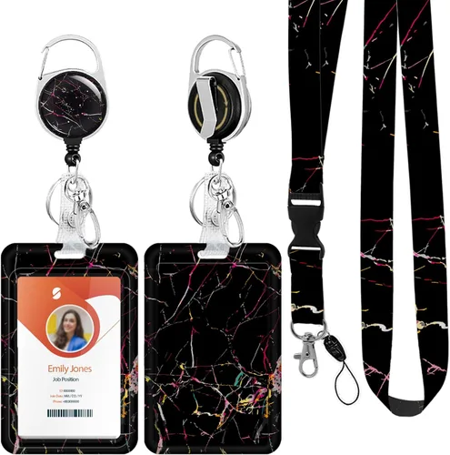 Vista 19 de Soporte para tarjetas de identificación con cordón, soporte retráctil para tarjetas de identificación, correa desmontable para el cuello con carrete