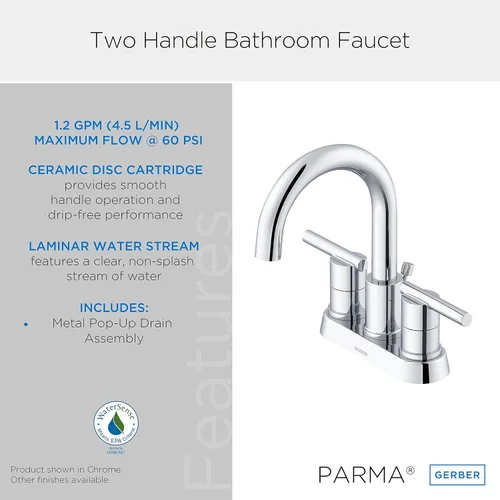 Vista 5 de Parma 2H - Grifo de lavabo con drenaje emergente de metal de 1.2 gpm, bronce cepillado
