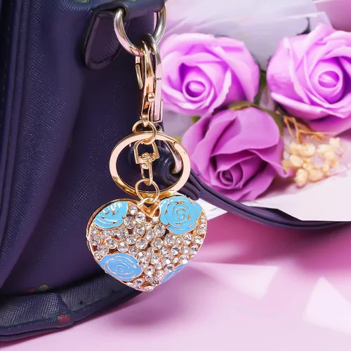 Vista 7 de 2 llaveros con forma de bola de cristal de flor y lindo corazón, rosa azul para mujer, Azul
