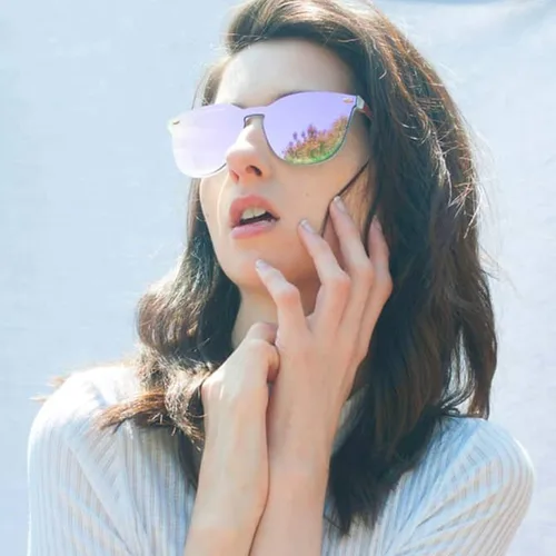 Vista 3 de Rimless Wayfarer Anteojos de sol en una sola pieza lente espejo reflectante, anteojos para hombres mujeres