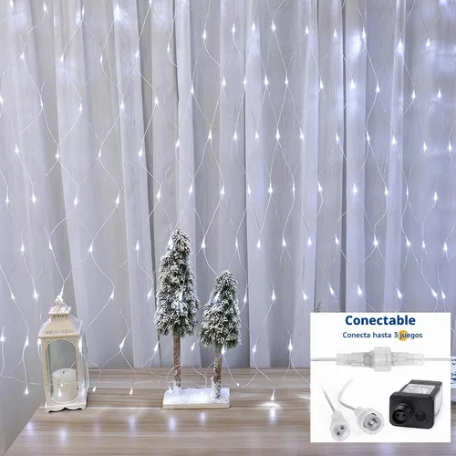 Vista 4 de Joomer - Red de luces de Navidad de 12 x 5 pies, 360 luces LED, enchufe de malla, impermeables con 8 modos, temporizador, conectables para arbustos