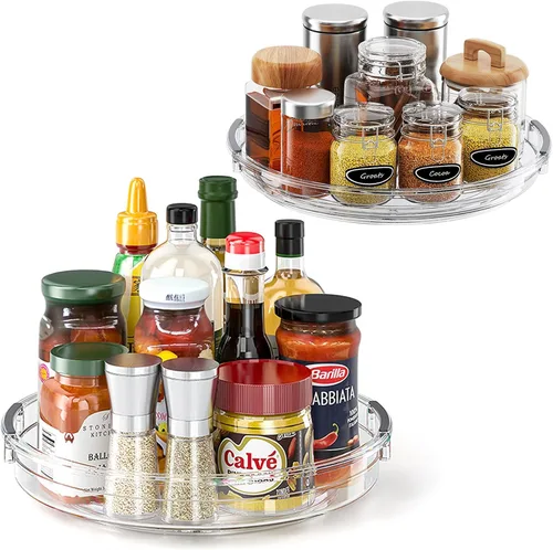 Vista 11 de LAMU Paquete de 2 organizadores giratorios Lazy Susan para gabinete, 10.6'' 9.25'' organizador de condimentos para refrigerador, despensa de cocina