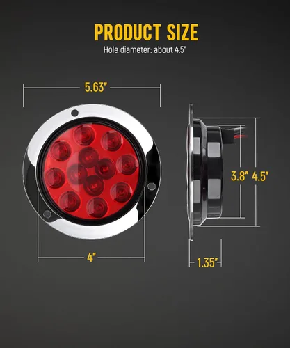 Vista 7 de Partsam 10 luces traseras LED redondas rojas de 3.9 in, 12 LED, montaje en brida de acero inoxidable, bisel cromado, resistente al agua, luces