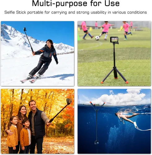 Vista 9 de GEPULY Palo de selfie impermeable de 9'' a 27'' pulgadas, agarre flotante de mano para GoPro Hero 13 12 11 10 9 8 7 6 5 4 3 Fusion, Max, la mayoría