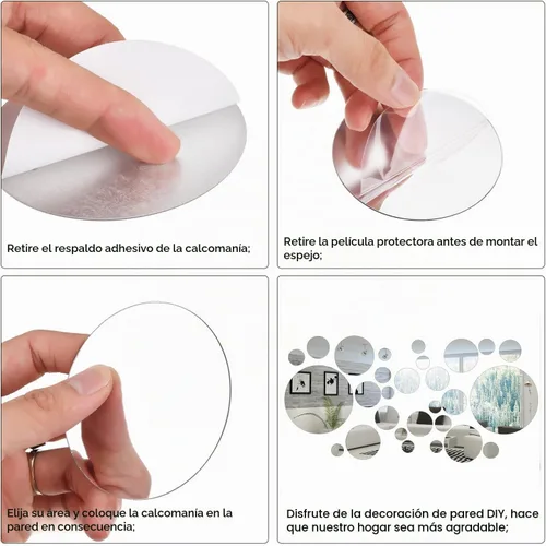 Vista 3 de Shappy - 32 calcomanías de espejo de acrílico para pared, removibles, calcomanías redondas para decoración del hogar, baño, sala de estar