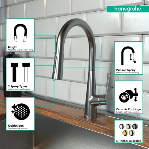 Vista 3 de hansgrohe Talis S 72813341 - Grifo de cocina de arco alto, grifo para fregadero de cocina, cabezal rociador de acoplamiento magnético, cromo negro